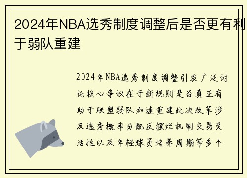 2024年NBA选秀制度调整后是否更有利于弱队重建